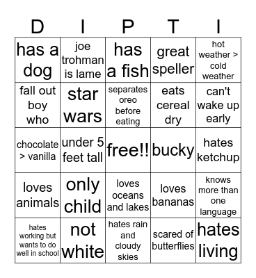 DIPTI BINGO!! Bingo Card