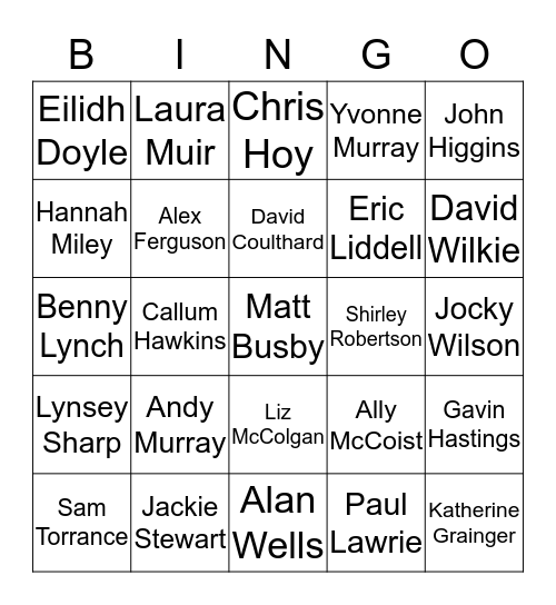 Scottish Sports Personalities Past and Present Bingo Card