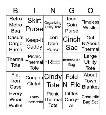 Thirty-One Bingo Card