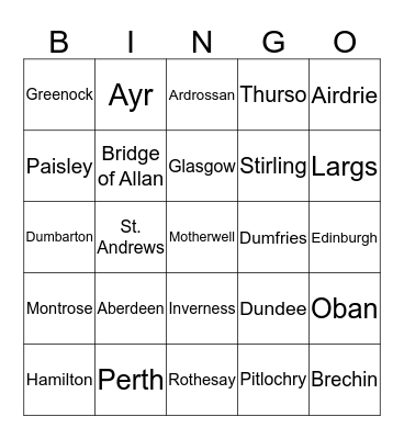 Scottish Towns Bingo Card