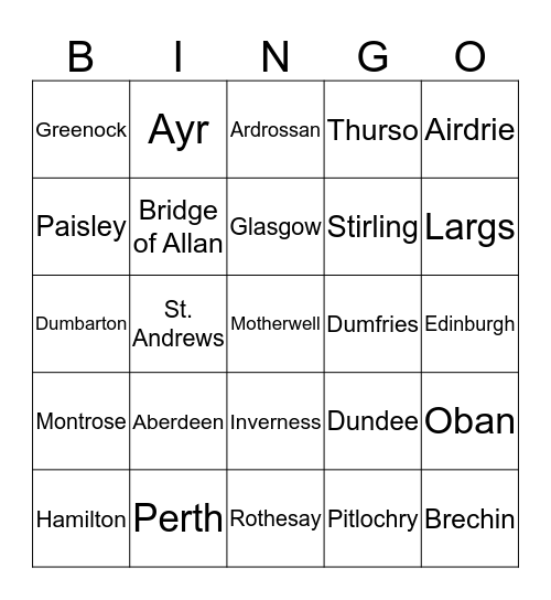 Scottish Towns Bingo Card