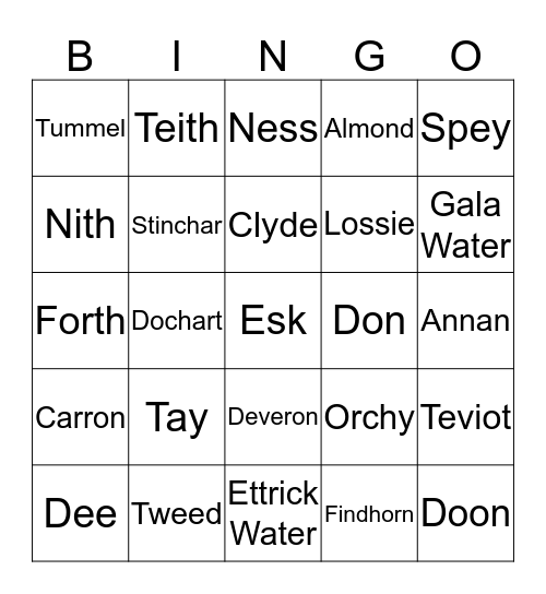 Scottish Rivers Bingo Card