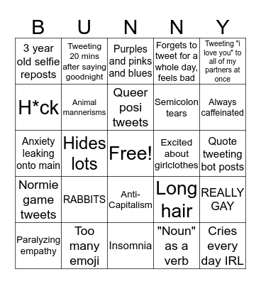 Bunny Binky Bingo Card