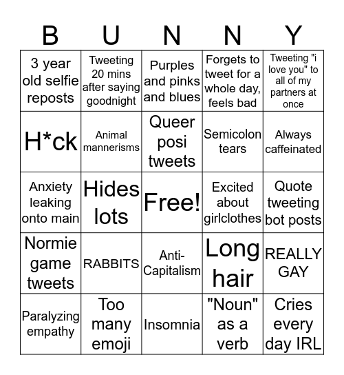 Bunny Binky Bingo Card