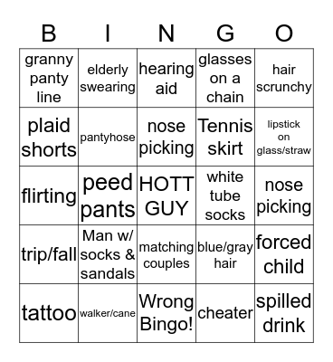 Bar Bingo Card