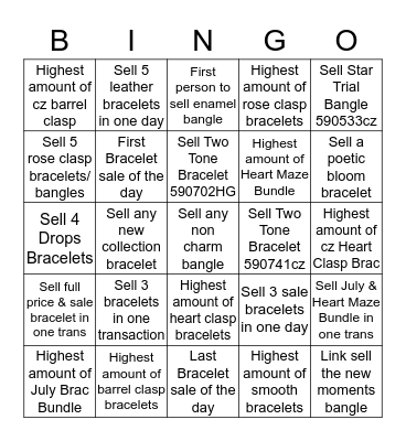 Bracelet Bingo Card