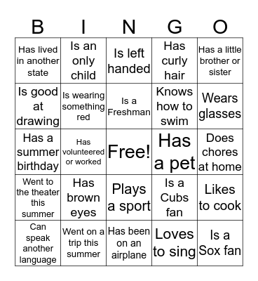 Getting to Know You BINGO! Bingo Card