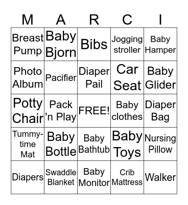 Baby Shower BINGO Card