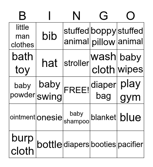 Mama T's Baby Bingo  Bingo Card