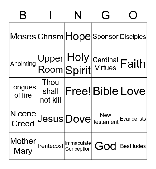 Religion Bingo Card