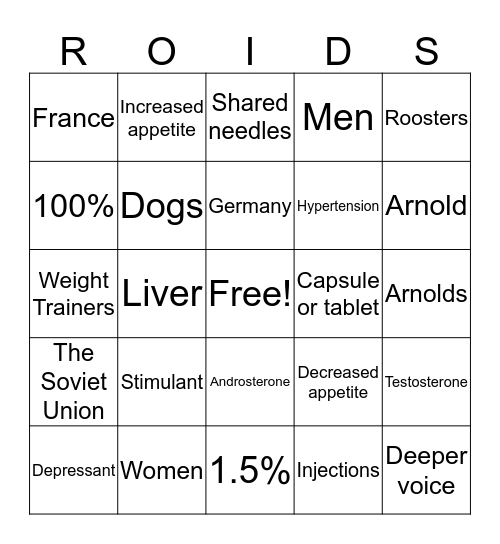 Steroids Bingo Card