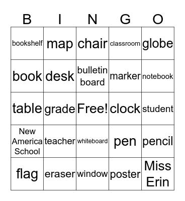 Classroom Things Bingo Card