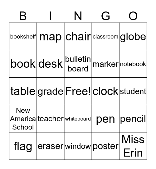 Classroom Things Bingo Card