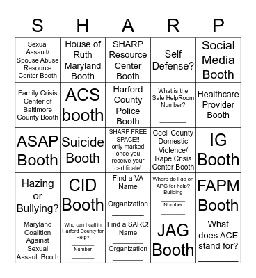 Are you SHARP? Bingo Card