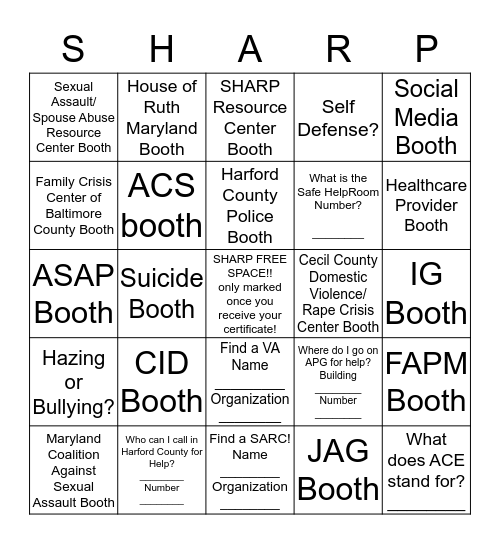 Are you SHARP? Bingo Card
