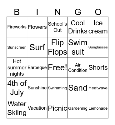 Summer Time Bingo Card