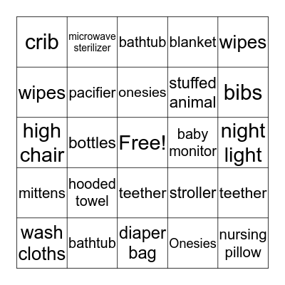 Baby Shower Bingo  Bingo Card