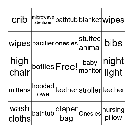 Baby Shower Bingo  Bingo Card