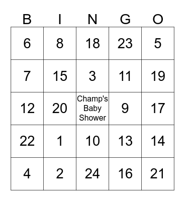 Champ's Baby Shower Bingo Card