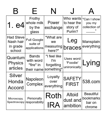 Benjamin Bingo Card