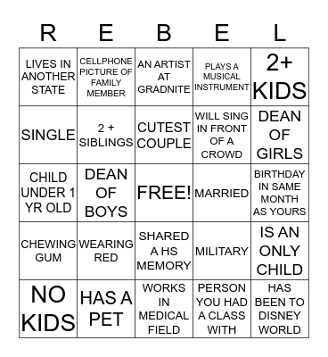 1993 20 YEAR REUNION Bingo Card
