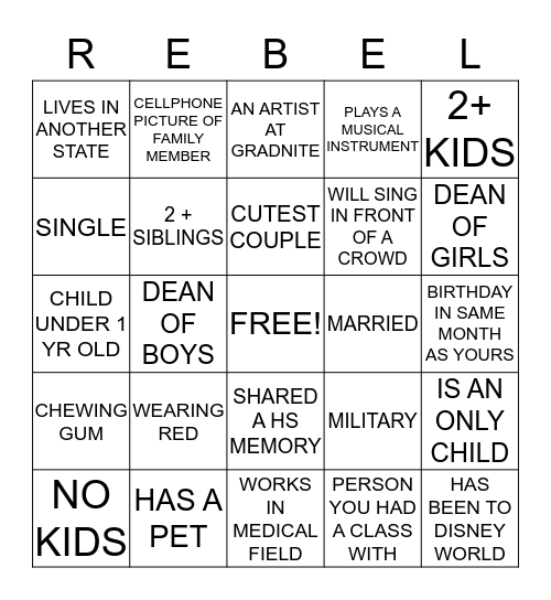 1993 20 YEAR REUNION Bingo Card