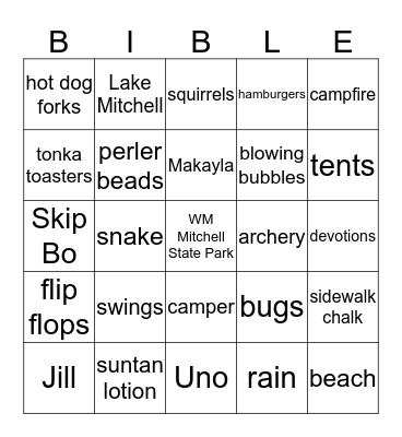 BETHEL'S ANNUAL CAMPOUT Bingo Card