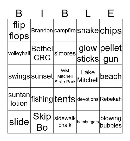 BETHEL'S ANNUAL CAMPOUT Bingo Card