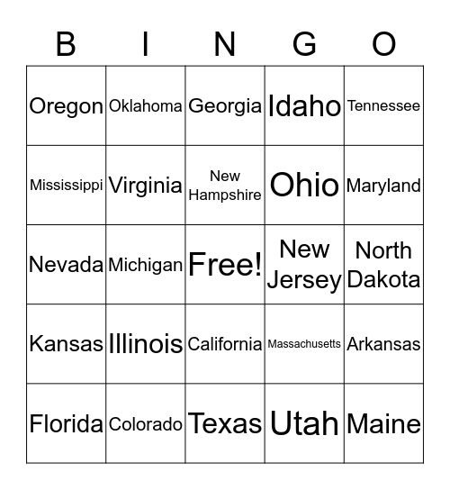 License Plate Bingo Card