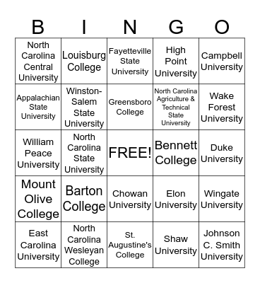 College Bingo Card