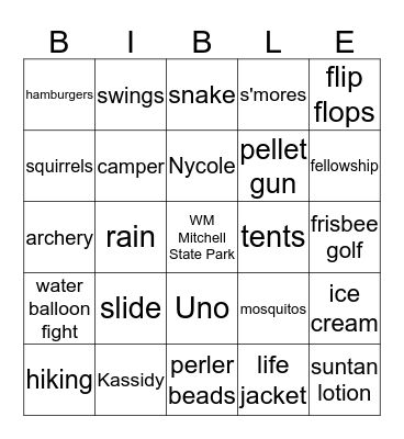 BETHEL'S ANNUAL CAMPOUT Bingo Card