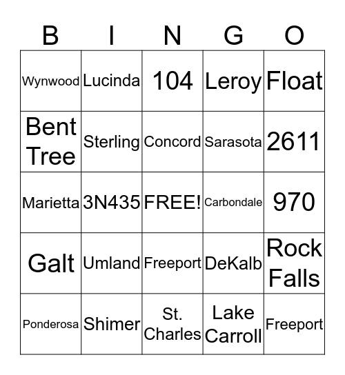Addresses Bingo Card