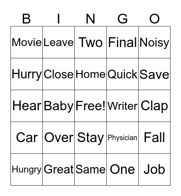 Synonyms II Bingo Card