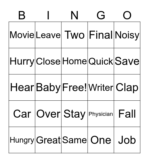 Synonyms II Bingo Card