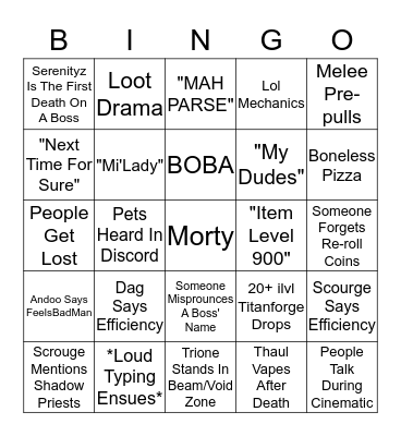 Nerv's Tomb of Sargeras Bingo Card