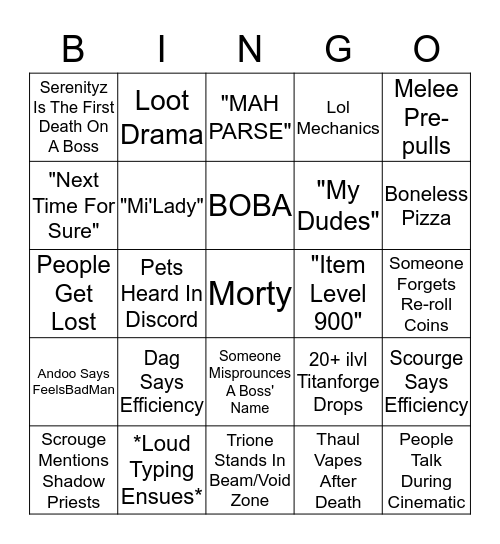 Nerv's Tomb of Sargeras Bingo Card