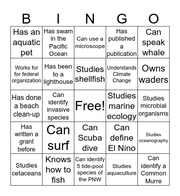 Speed Networking Bingo Card