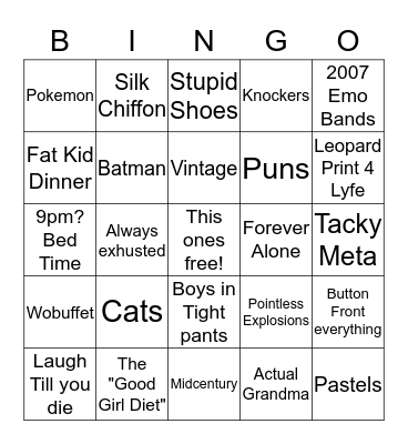 Cat Lady Bingo Card