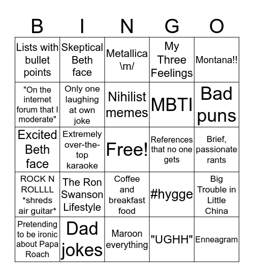 Beth-go Bingo Card
