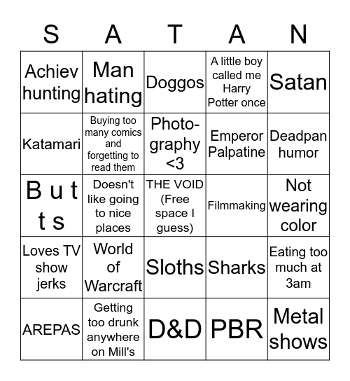 Vikka's bingo thing. Bingo Card