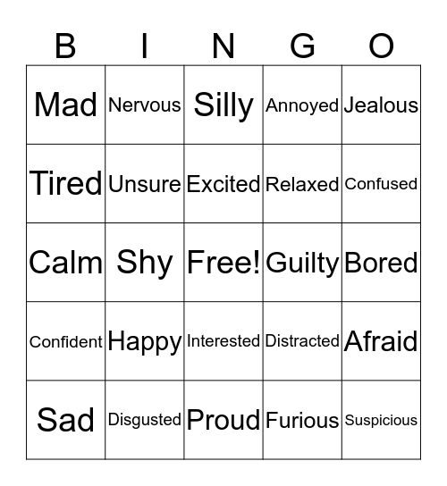 Feelings Bingo Card