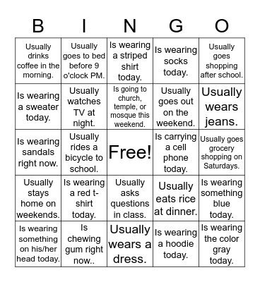 Are you ...?    Do you ...? Bingo Card
