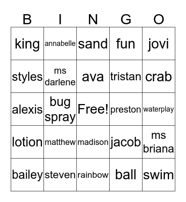 beach Bingo Card