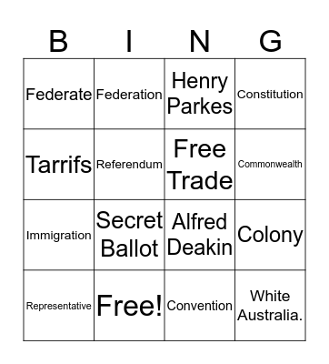 Federation Bingo Card