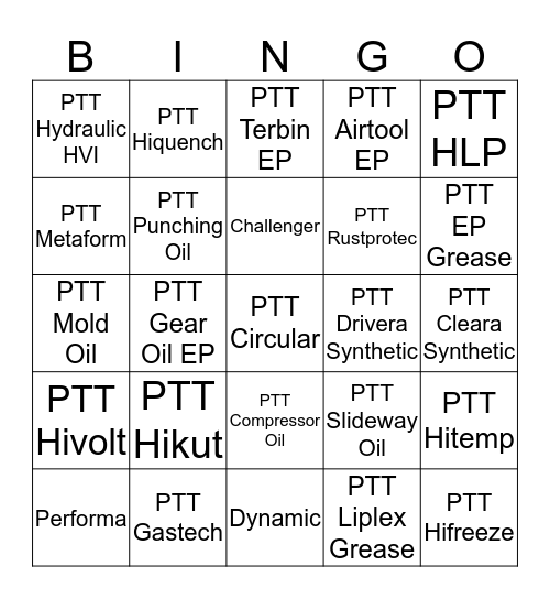 PTT Lubricants Bingo Card