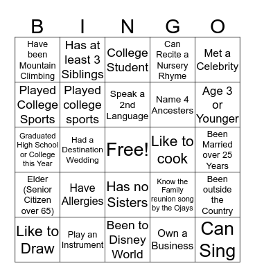 Family Bingo Card