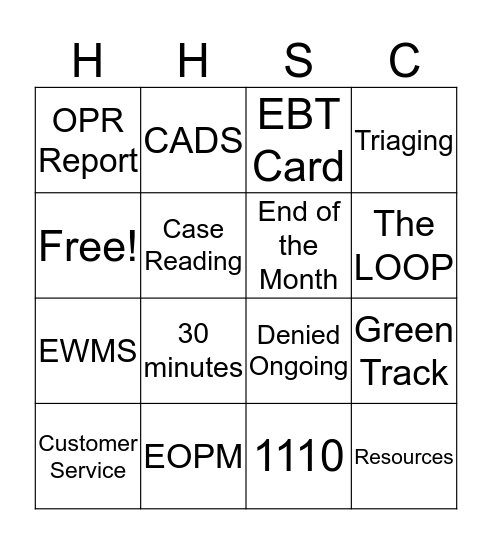 HHSC Bingo Card