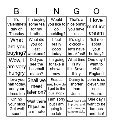 Seb's Bingo game Bingo Card