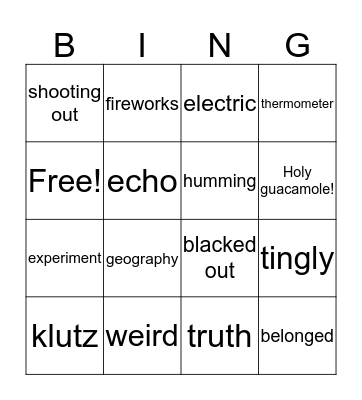 Vocabulary Bingo Card