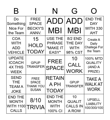 AUGUST BINGO Card